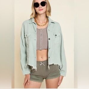 NWT - POL Corduroy Jacket with Distressed Hem in Mint Green - Size S